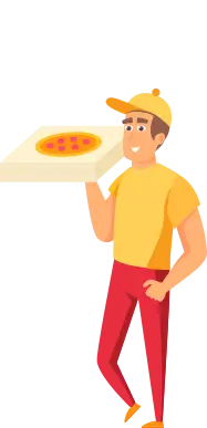Entregador de delivery segurando uma caixa de pizza